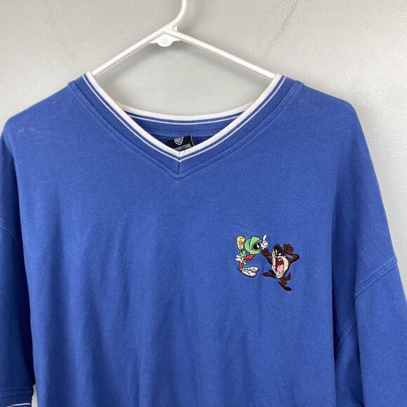 Vintage Warner Bros Shirt Mens 2XL Blue Marvin Martian Taz Looney Tunes 90s - Picture 2 of 12